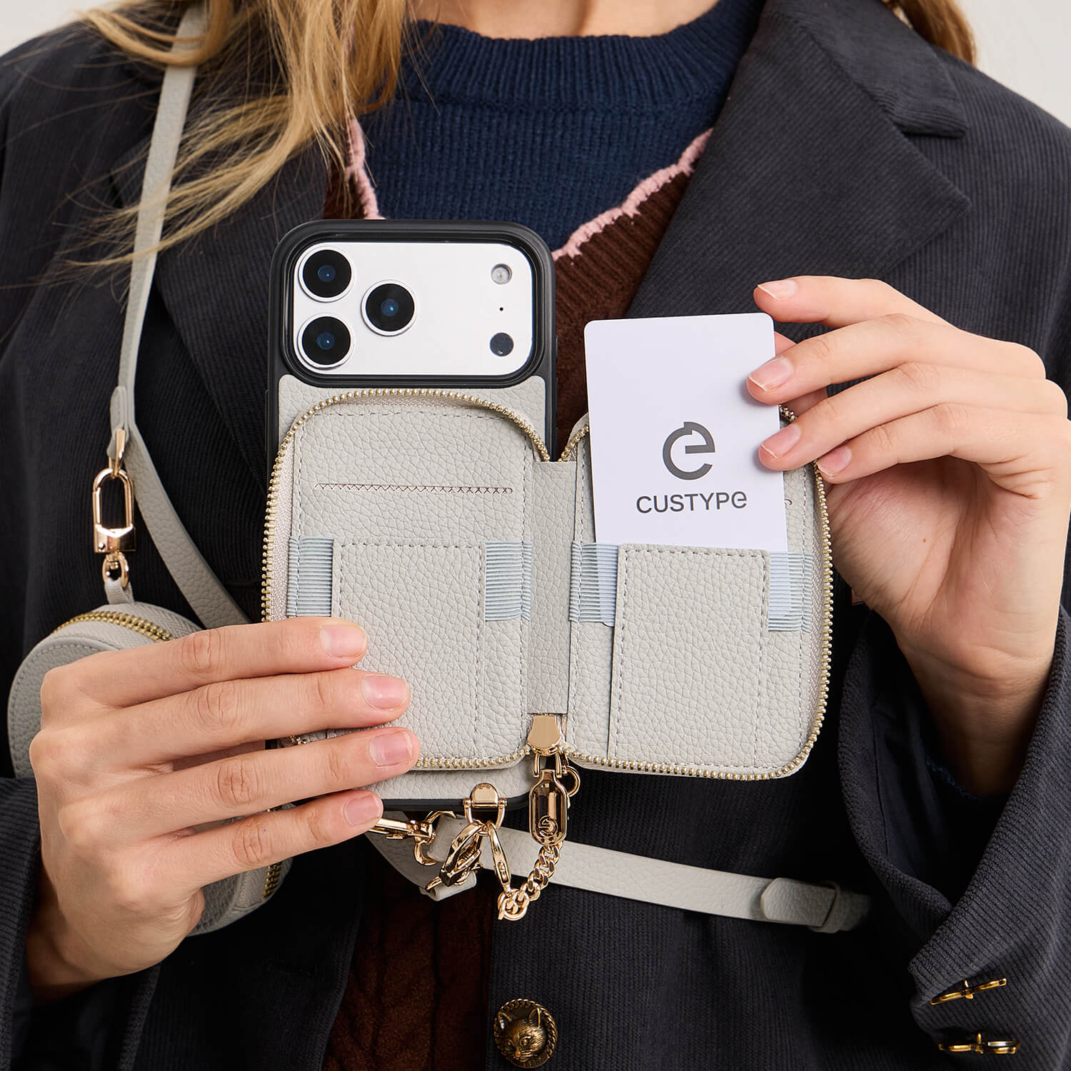 モランディ グレースキット - ストラップ＆スタンド付き取り外し可能なウォレットフォンケース