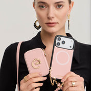 オリジナルデザインセット - 取り外し可能なワイヤレス充電クロスボディウォレット電話ケースラウンドポーチセット