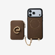 オリジナルデザインセット - 取り外し可能なワイヤレス充電クロスボディウォレット電話ケースラウンドポーチセット