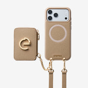 オリジナルデザインセット - 取り外し可能なワイヤレス充電クロスボディウォレット電話ケースラウンドポーチセット