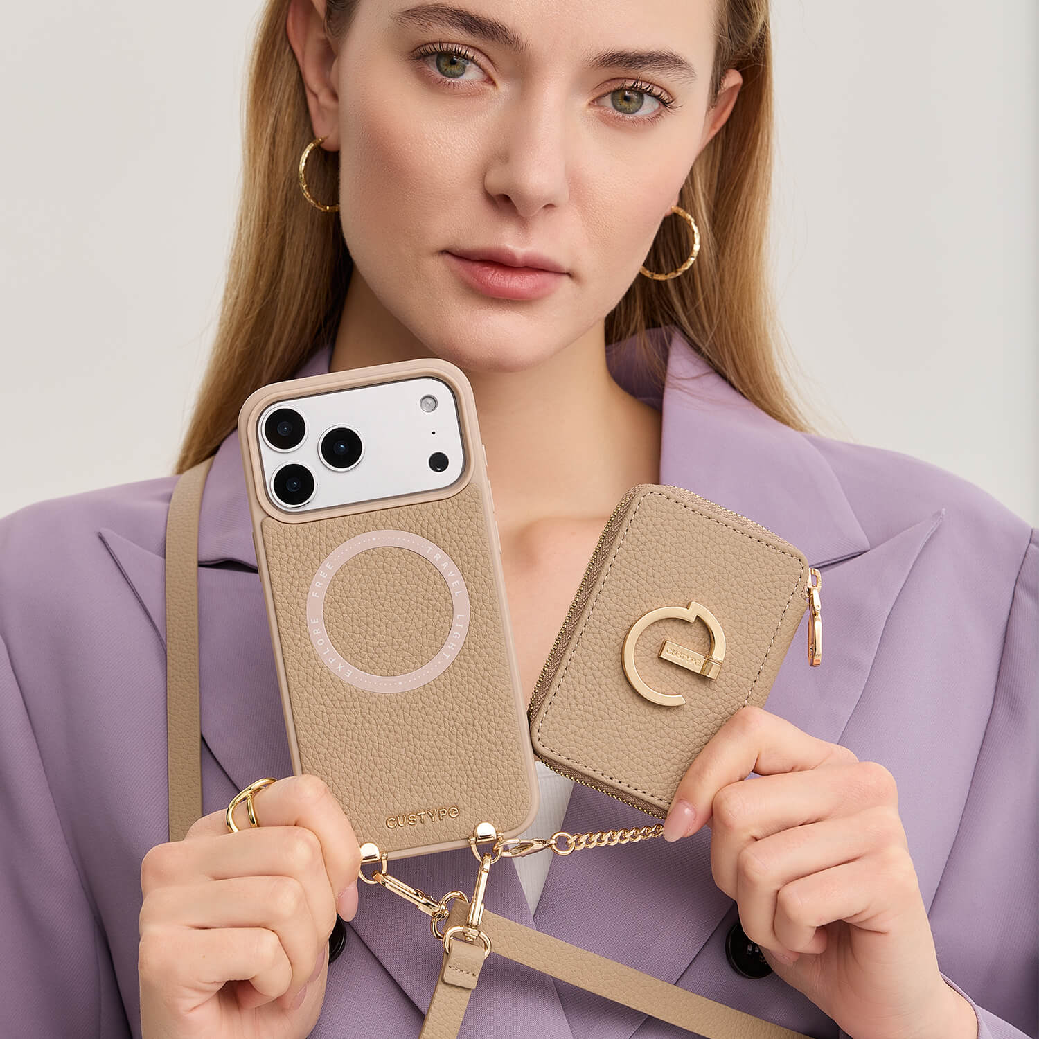 モランディ グレースキット - ストラップ＆スタンド付き取り外し可能なウォレットフォンケース