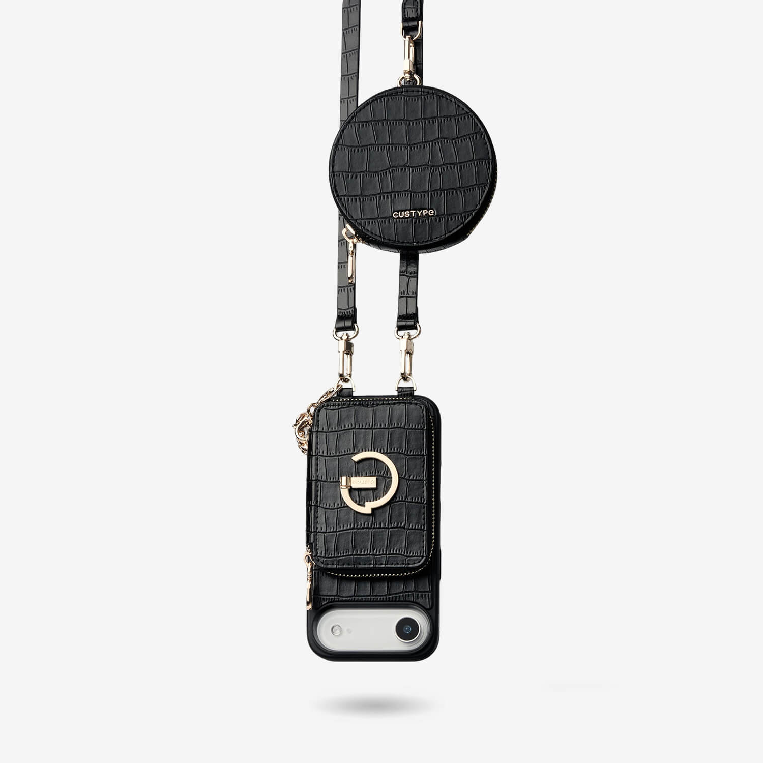 Crocodile Design Set- Detachable Wireless Charging Crossbody E-Stand Wallet Phone Case Round Pouch Set - iPhone 17 Air