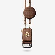 Crocodile Design Set- Detachable Wireless Charging Crossbody E-Stand Wallet Phone Case Round Pouch Set - iPhone 17 Air