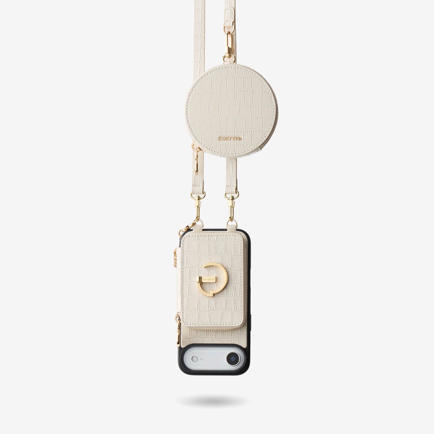 Beige iPhone 17 Air crossbody phone case with round pouch and magSafe walletfor travel