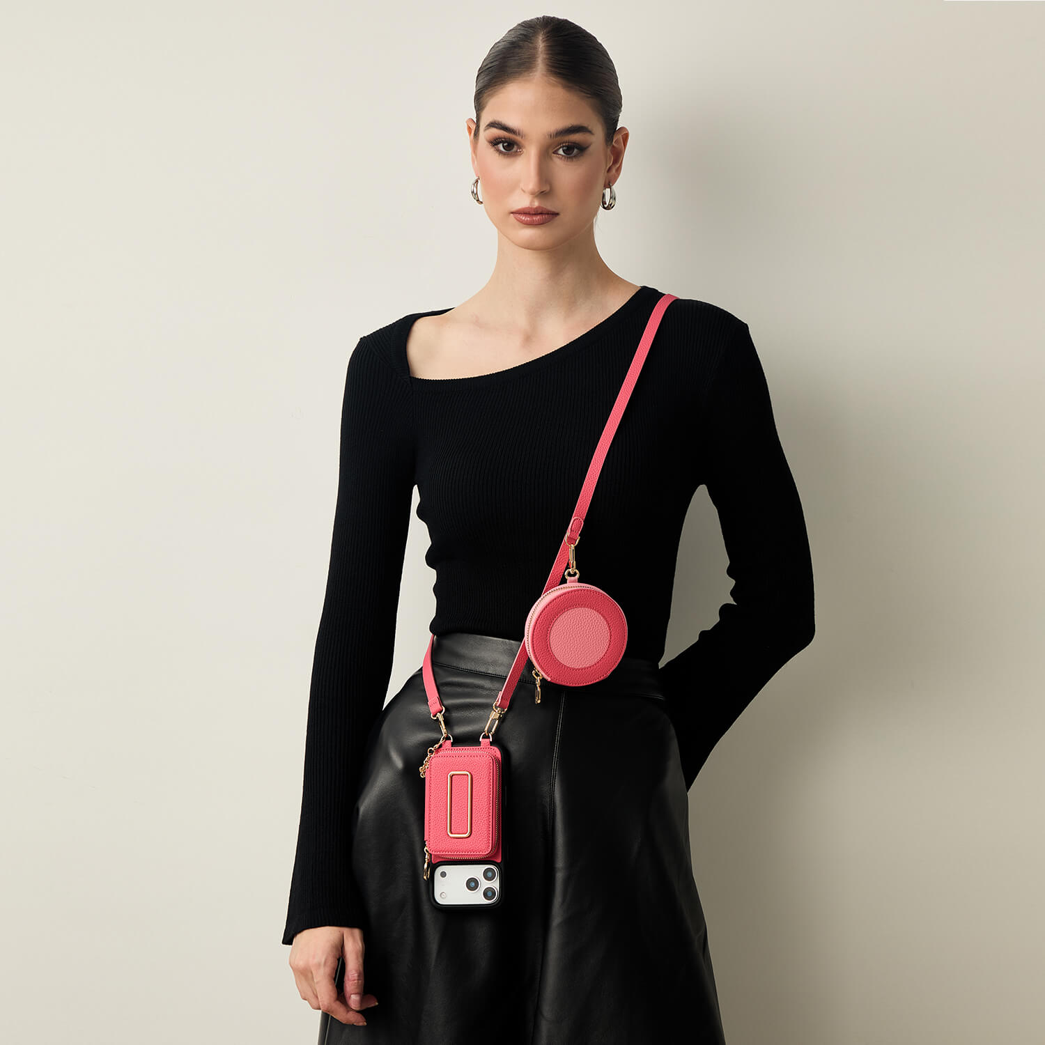 Original Design Set- Detachable Wireless Charging Crossbody Square Stand Wallet Phone Case Round Pouch Set-Mobile Phone Cases-DETACHABLE WALLET & ROUND POUCH