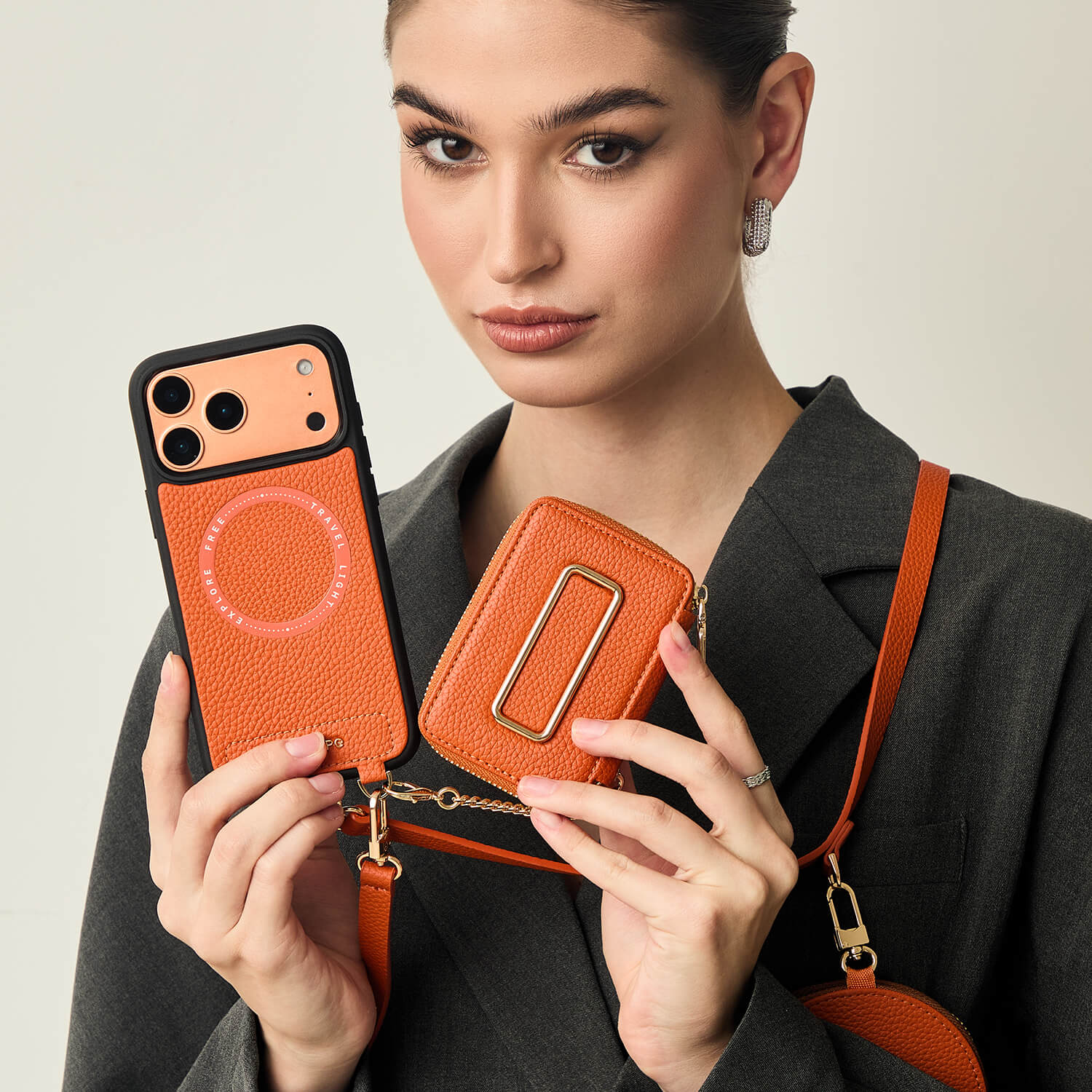 Original Design Set- Detachable Wireless Charging Crossbody Square Stand Wallet Phone Case Round Pouch Set-Mobile Phone Cases-DETACHABLE WALLET & ROUND POUCH