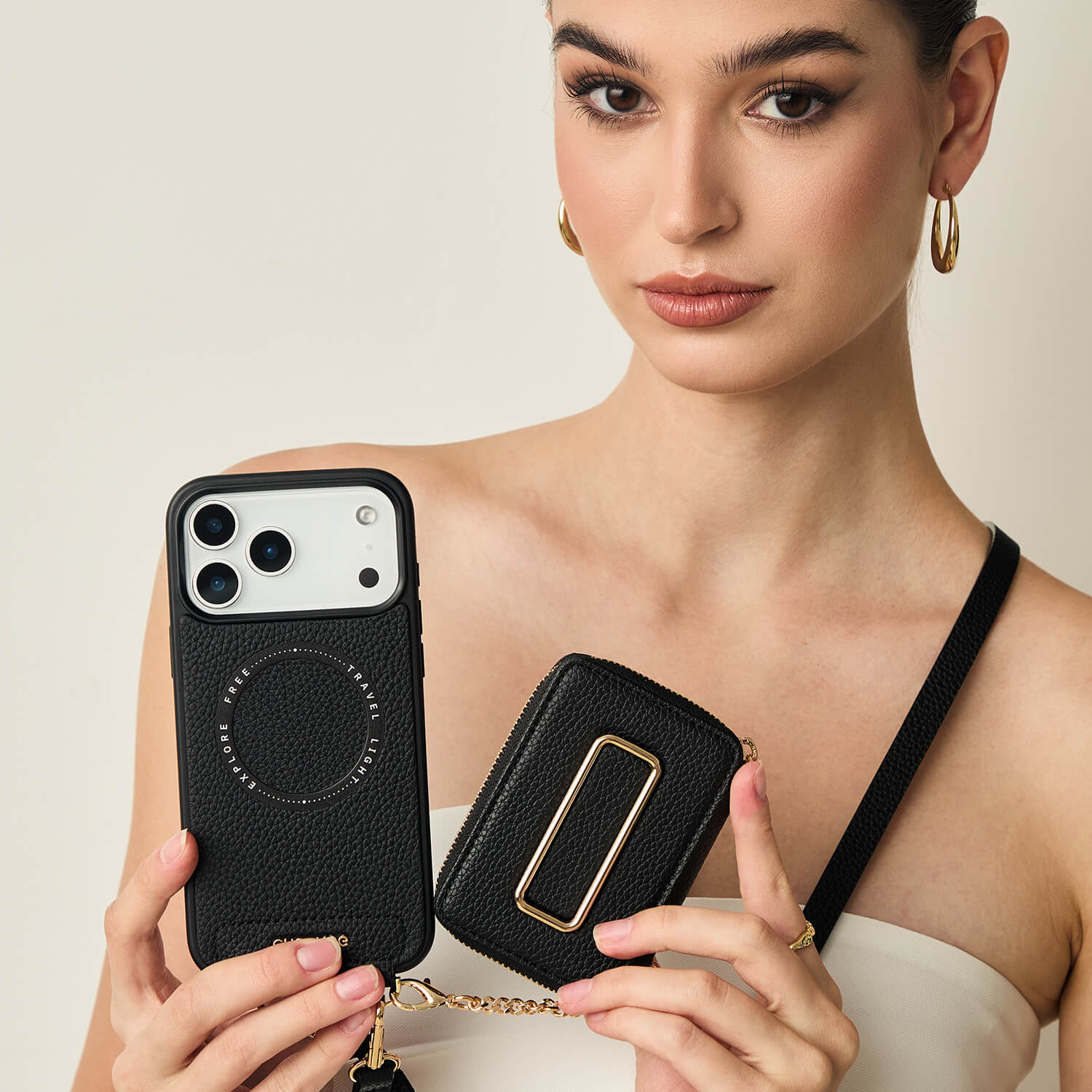 Original Design Set- Detachable Wireless Charging Crossbody Square Stand Wallet Phone Case Round Pouch Set-Mobile Phone Cases-DETACHABLE WALLET & ROUND POUCH