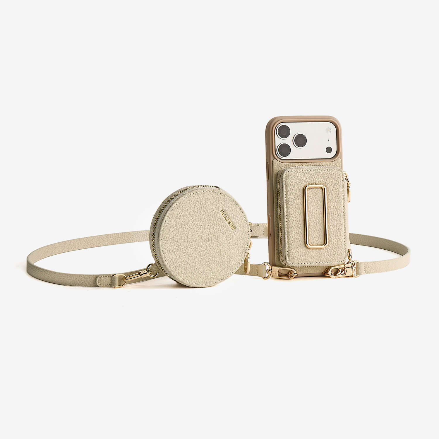 Wireless Charging Square Stand Wallet Phone Case Round Pouch Set