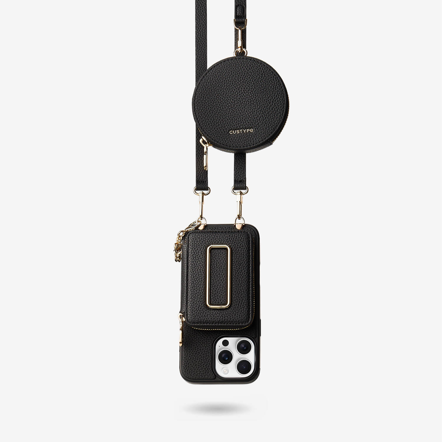 オリジナルデザインセット - 取り外し可能なワイヤレス充電クロスボディスクエアスタンドウォレット電話ケースラウンドポーチセット - iPhone 12 Pro