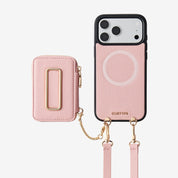 Original Design Set- Detachable Wireless Charging Crossbody Square Stand Wallet Phone Case Round Pouch Set