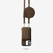 オリジナルデザインセット - 取り外し可能なワイヤレス充電クロスボディスクエアスタンドウォレット電話ケースラウンドポーチセット - iPhone 17