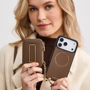 Original Design Set- Detachable Wireless Charging Crossbody Square Stand Wallet Phone Case Round Pouch Set - iPhone 17 Pro Max