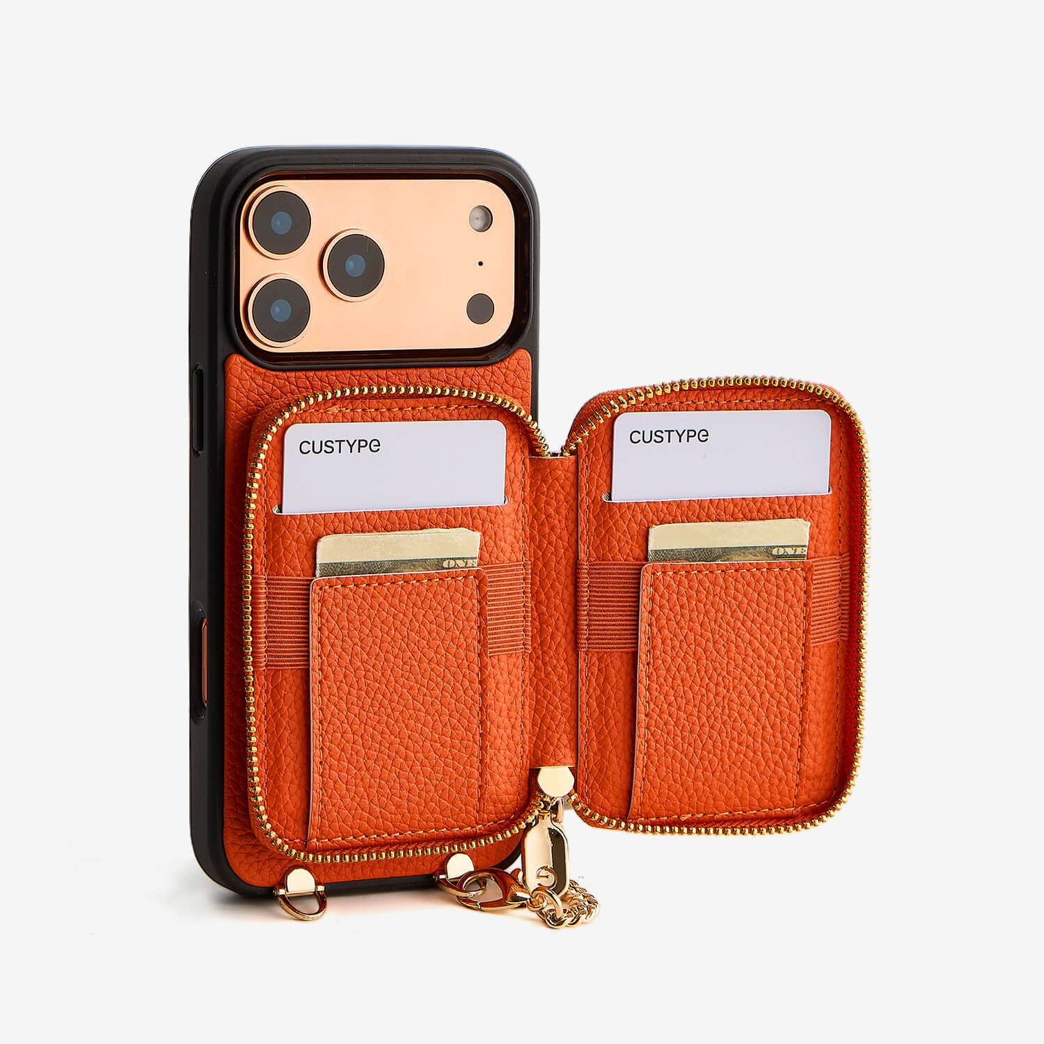 CUSTYP iPhone15ケース ウォレットラウンドポーチショルダー付 スクエアスタンドとクロスボディストラップ付きウォレットフォンケース