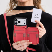 Original Design Set- Detachable Wireless Charging Crossbody Square Stand Wallet Phone Case Round Pouch Set - iPhone 17 Pro Max