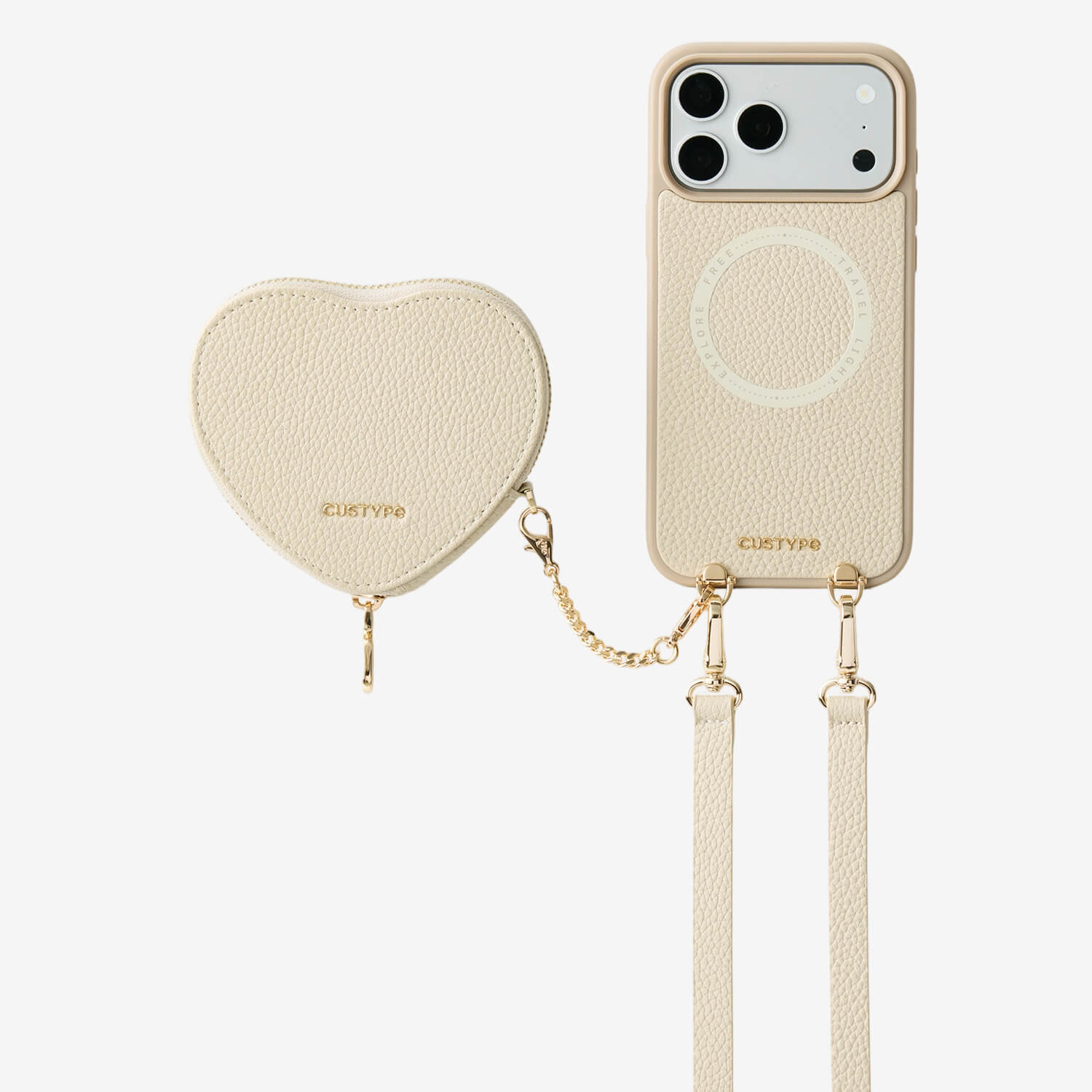 Heart Design Kit- Detachable Wireless Charging Crossbody Wallet Phone Case Pouch Set