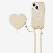 Heart Design Kit- Detachable Wireless Charging Crossbody Wallet Phone Case Pouch Set - iPhone 15 Plus