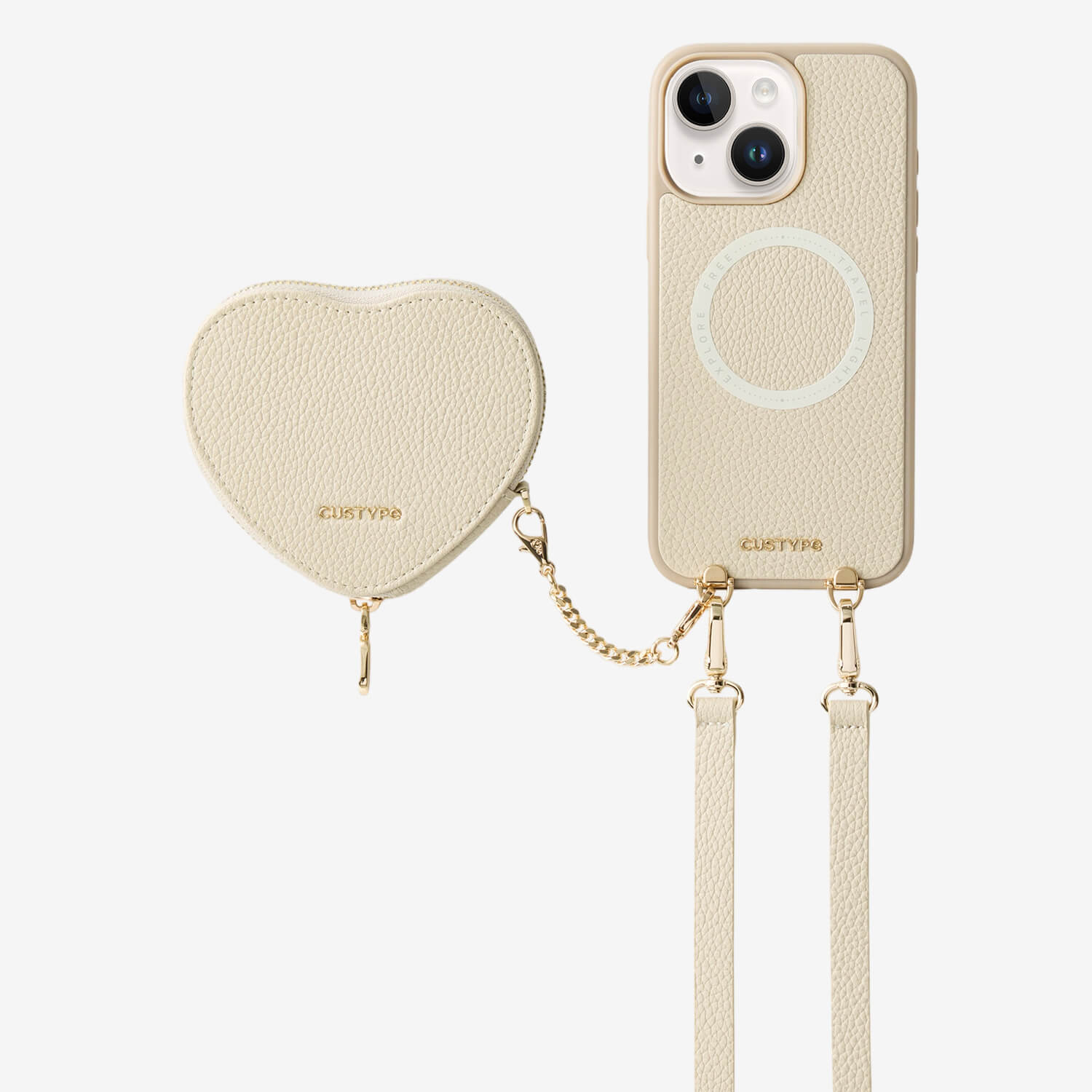 Heart Design Kit- Detachable Wireless Charging Crossbody Wallet Phone Case Pouch Set - iPhone 15