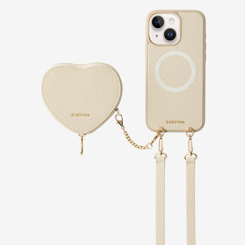 ハートデザインキット - 取り外し可能なワイヤレス充電クロスボディウォレット電話ケースポーチセット - iPhone 14