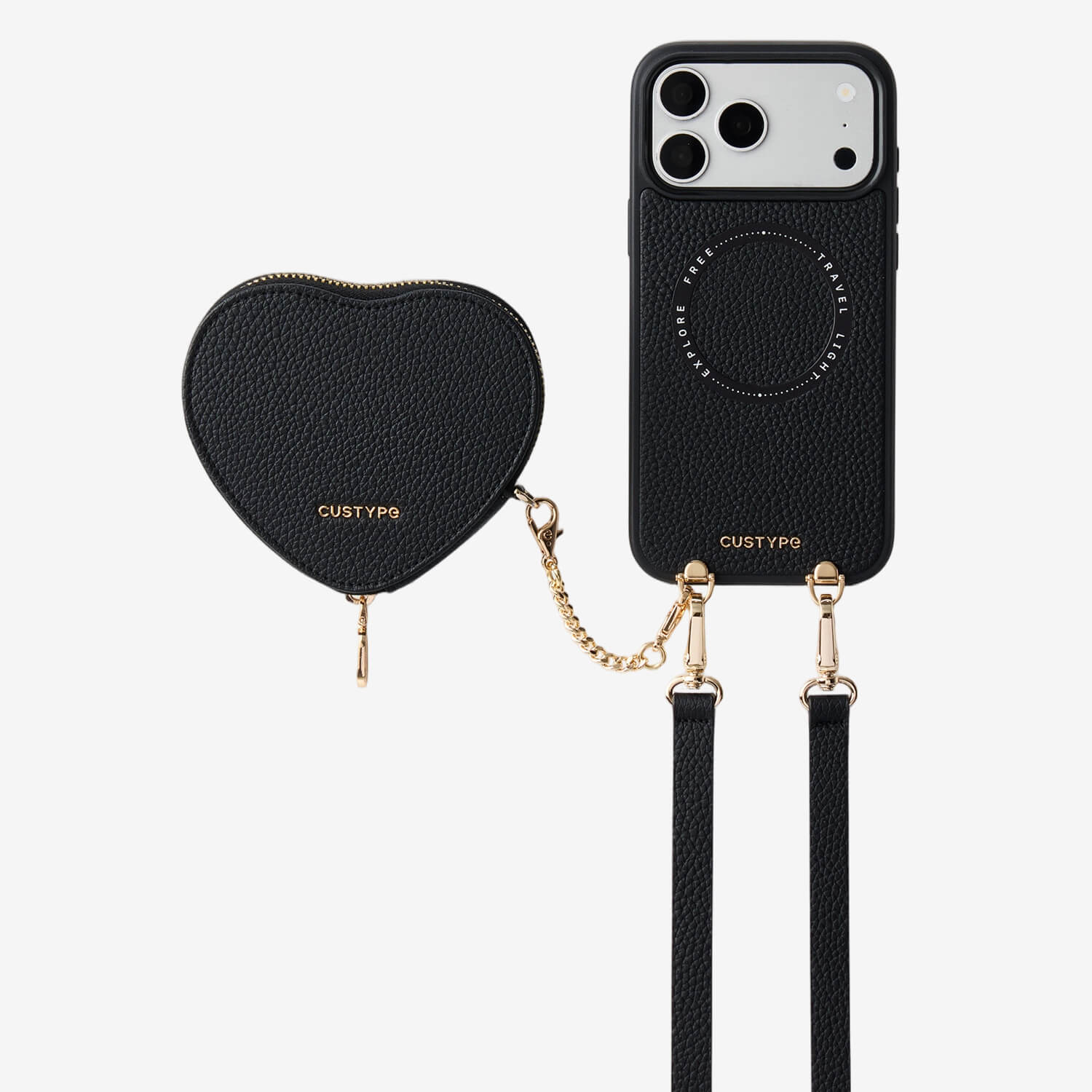 Heart Design Kit- Detachable Wireless Charging Crossbody Wallet Phone Case Pouch Set
