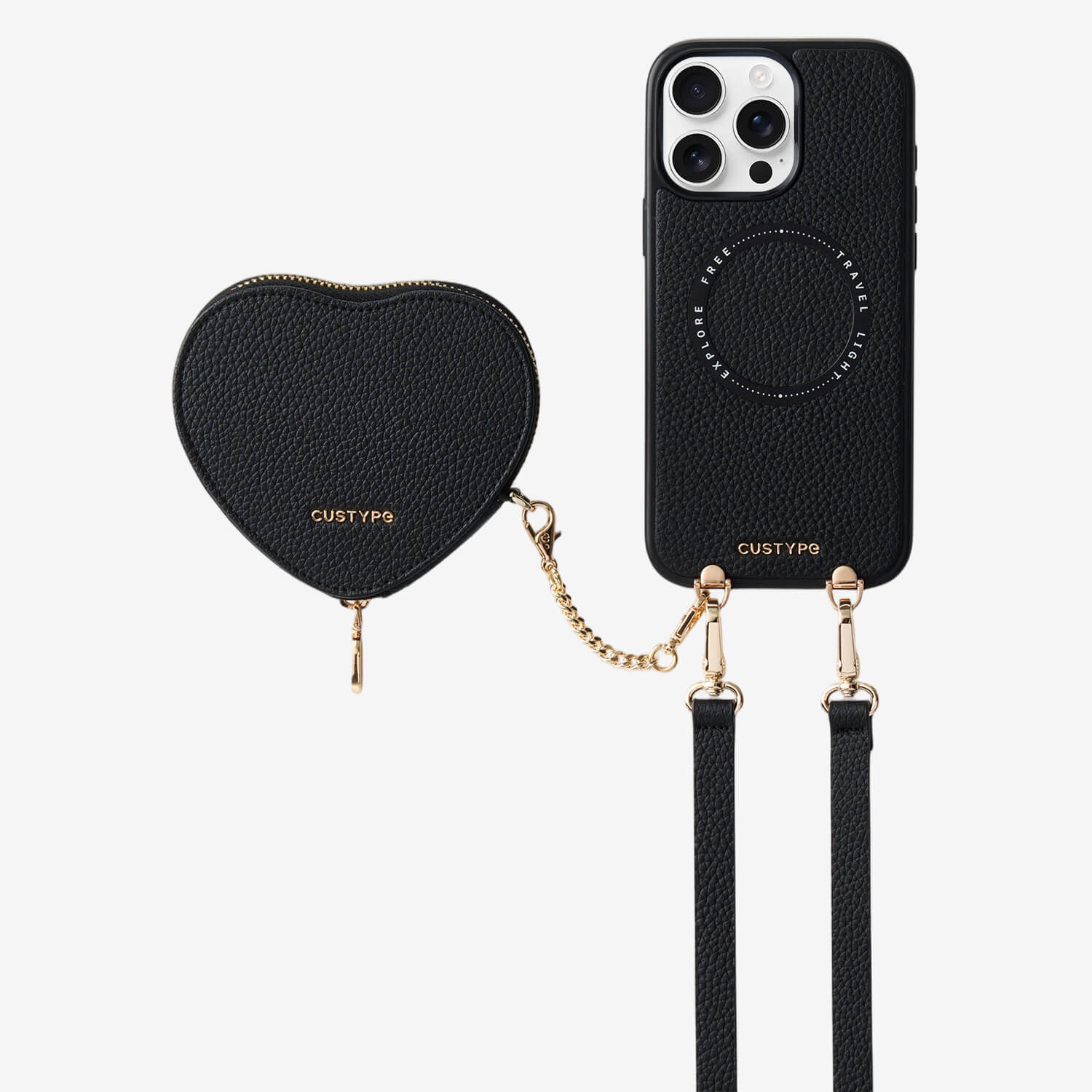 Heart Design Kit- Detachable Wireless Charging Crossbody Wallet Phone Case Pouch Set - iPhone 14 Pro Max
