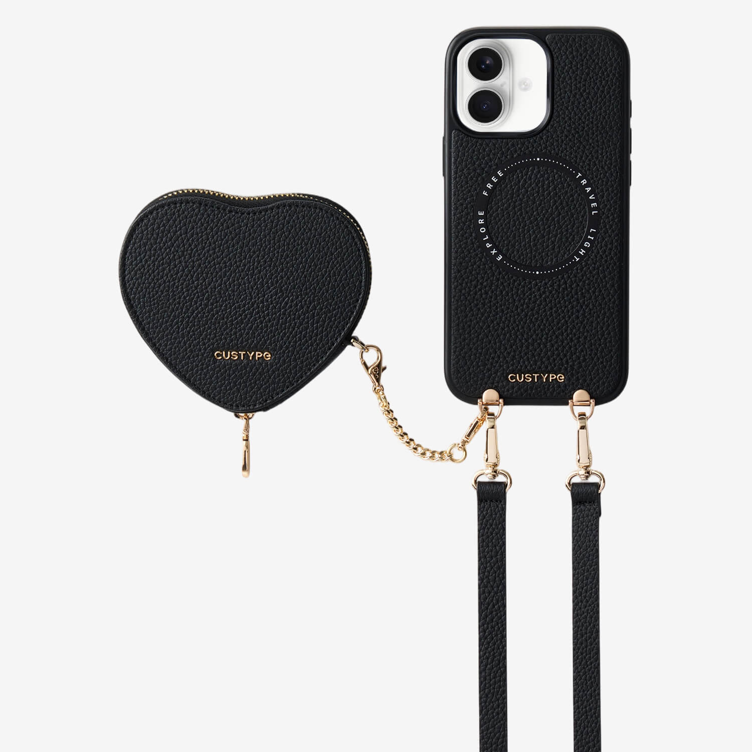 ハートデザインキット - 取り外し可能なワイヤレス充電クロスボディウォレット電話ケースポーチセット - iPhone 18