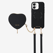 ハートデザインキット - 取り外し可能なワイヤレス充電クロスボディウォレット電話ケースポーチセット - iPhone 18