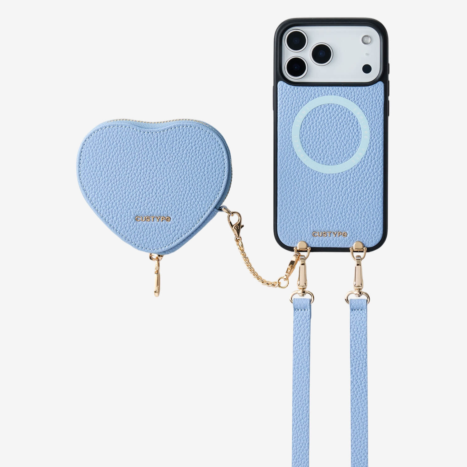 Heart Design Kit- Detachable Wireless Charging Crossbody Wallet Phone Case Pouch Set