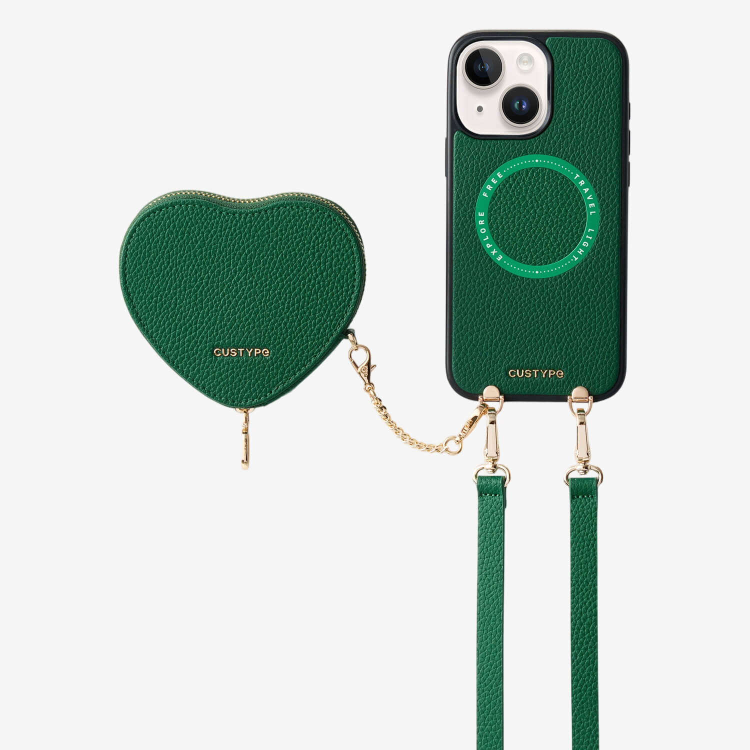 Heart Design Kit- Detachable Wireless Charging Crossbody Wallet Phone Case Pouch Set - iPhone 15 Plus
