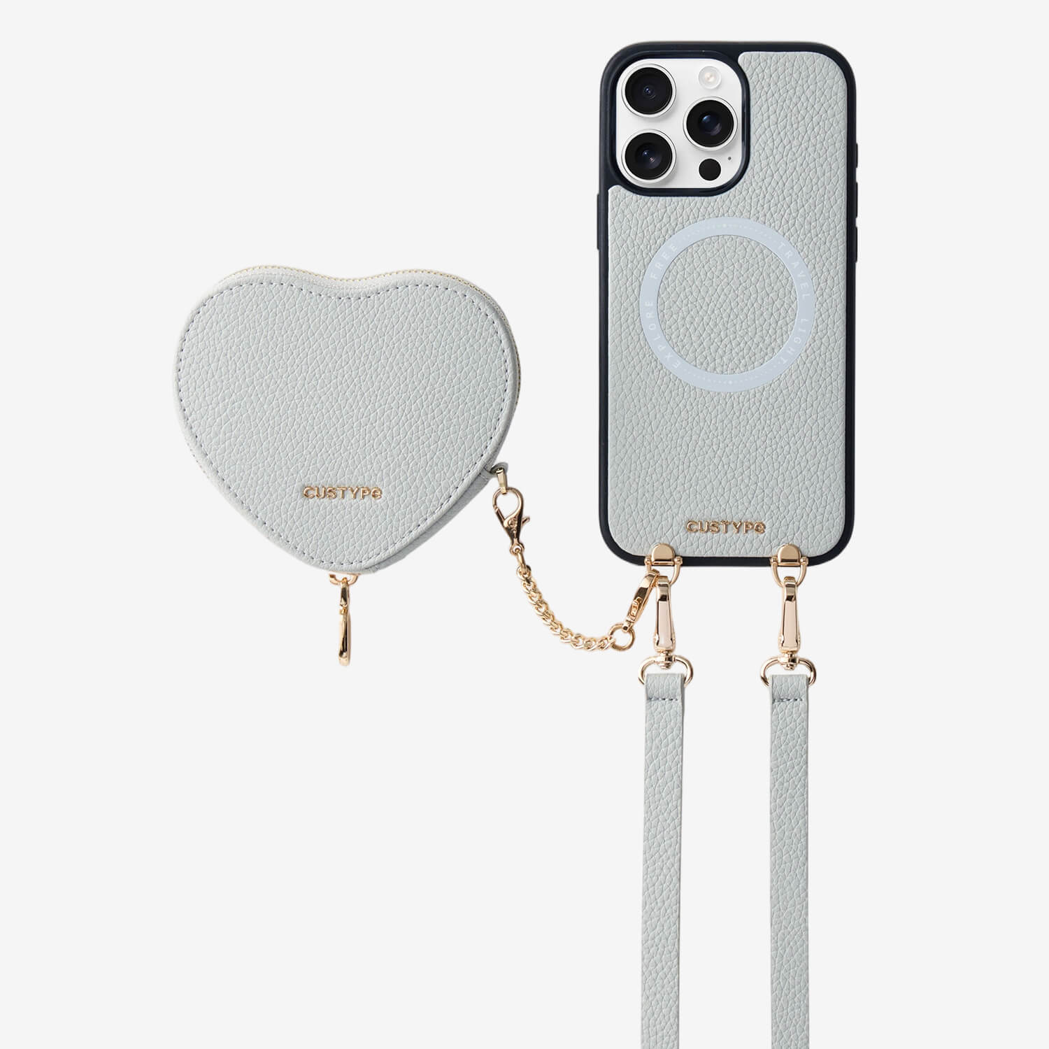 Heart Design Kit- Detachable Wireless Charging Crossbody Wallet Phone Case Pouch Set - iPhone 12 Pro