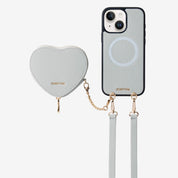 Heart Design Kit- Detachable Wireless Charging Crossbody Wallet Phone Case Pouch Set - iPhone 15 Plus