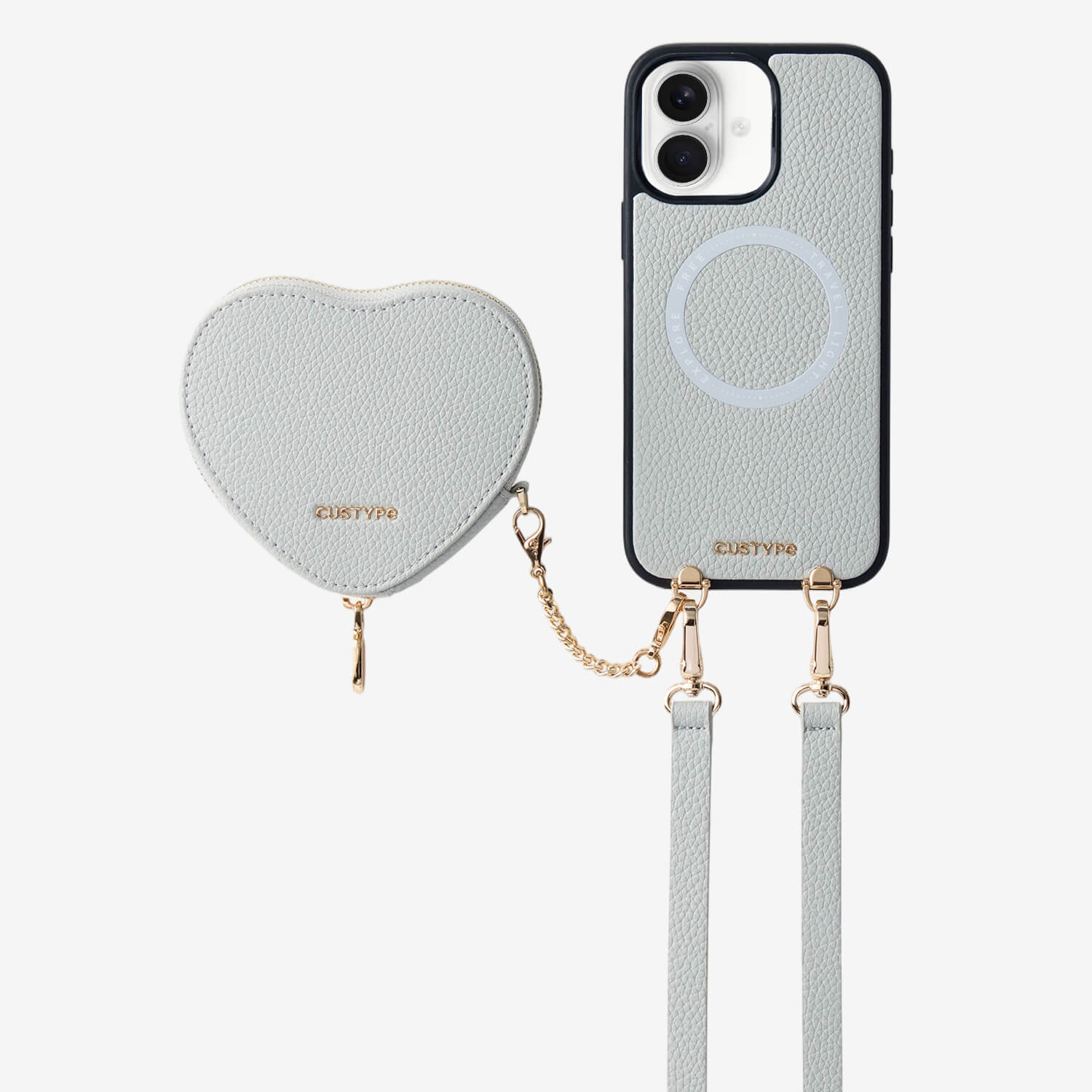 Heart Design Kit- Detachable Wireless Charging Crossbody Wallet Phone Case Pouch Set - iPhone 17