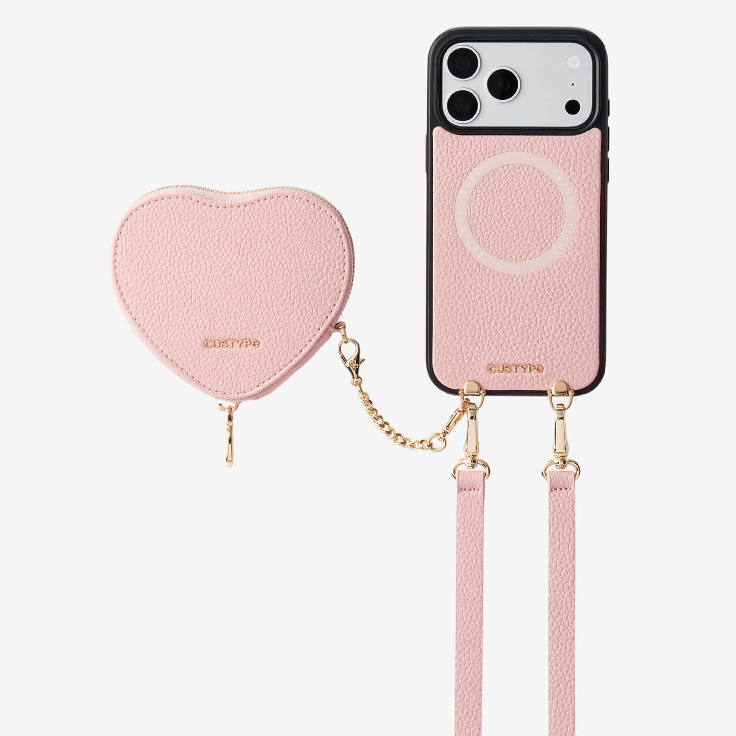 Heart Design Kit- Detachable Wireless Charging Crossbody Wallet Phone Case Pouch Set