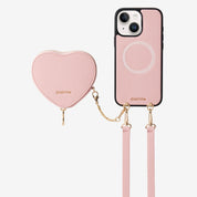 Heart Design Kit- Detachable Wireless Charging Crossbody Wallet Phone Case Pouch Set - iPhone 15 Plus