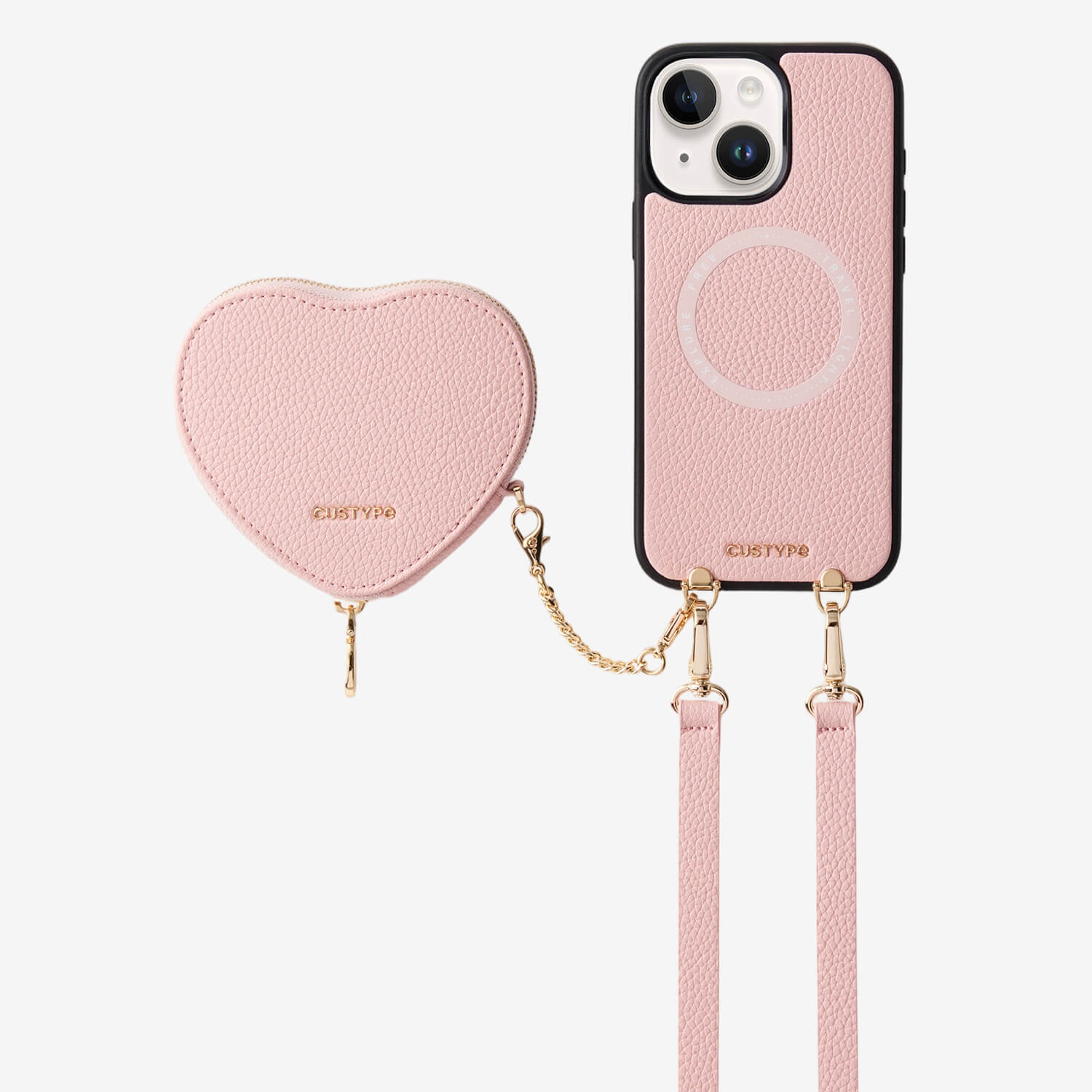 Heart Design Kit- Detachable Wireless Charging Crossbody Wallet Phone Case Pouch Set - iPhone 15