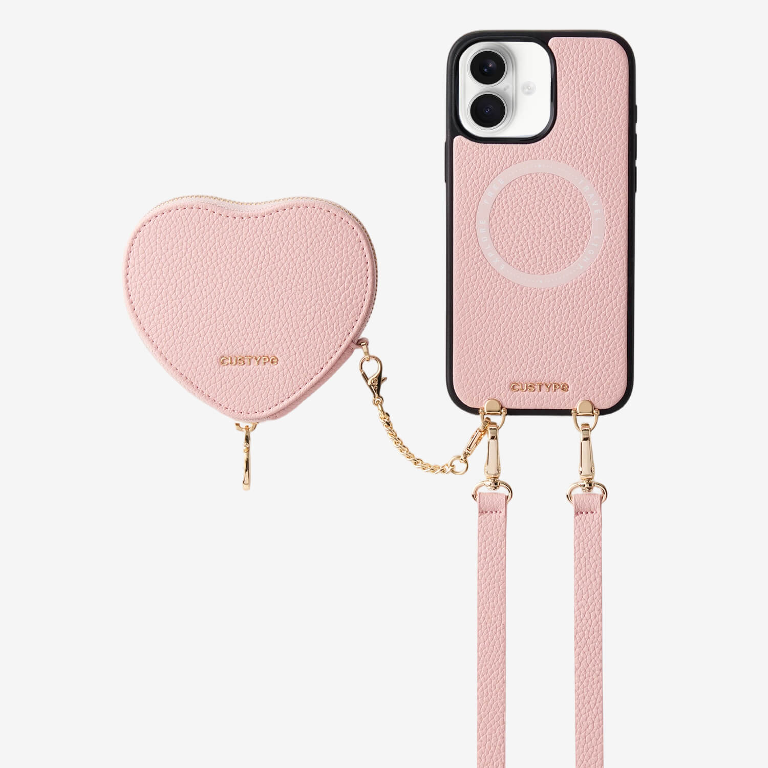 ハートデザインキット - 取り外し可能なワイヤレス充電クロスボディウォレット電話ケースポーチセット - iPhone 18