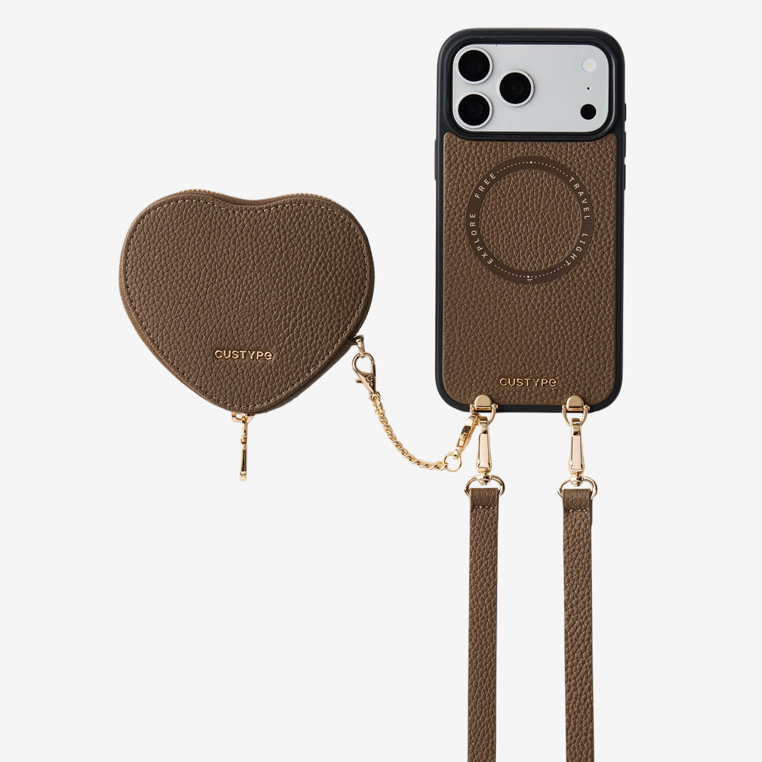 Heart Design Kit- Detachable Wireless Charging Crossbody Wallet Phone Case Pouch Set