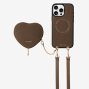 Heart Design Kit- Detachable Wireless Charging Crossbody Wallet Phone Case Pouch Set - iPhone 14 Pro Max