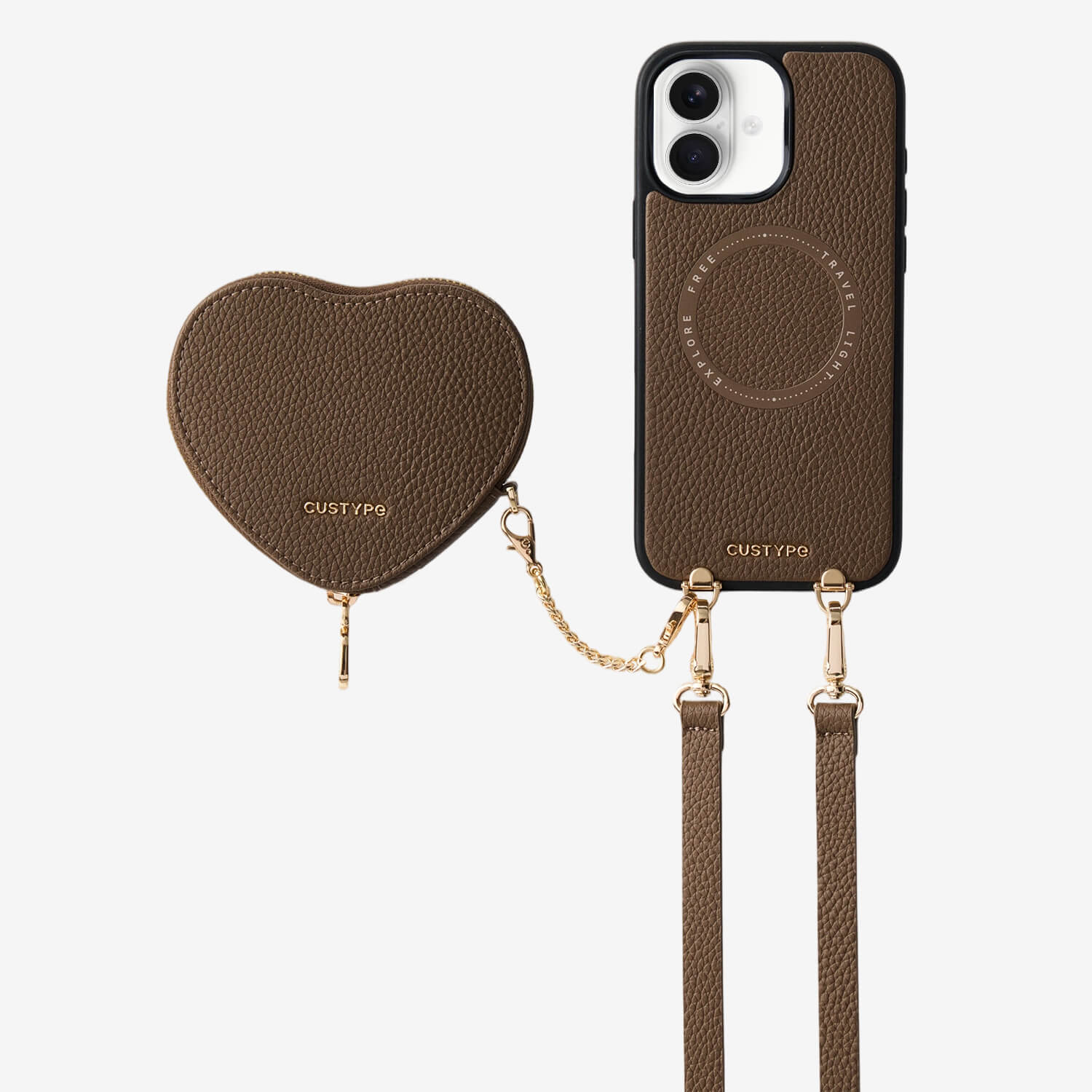Heart Design Kit- Detachable Wireless Charging Crossbody Wallet Phone Case Pouch Set - iPhone 17