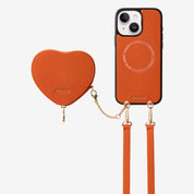 Heart Design Kit- Detachable Wireless Charging Crossbody Wallet Phone Case Pouch Set - iPhone 15 Plus