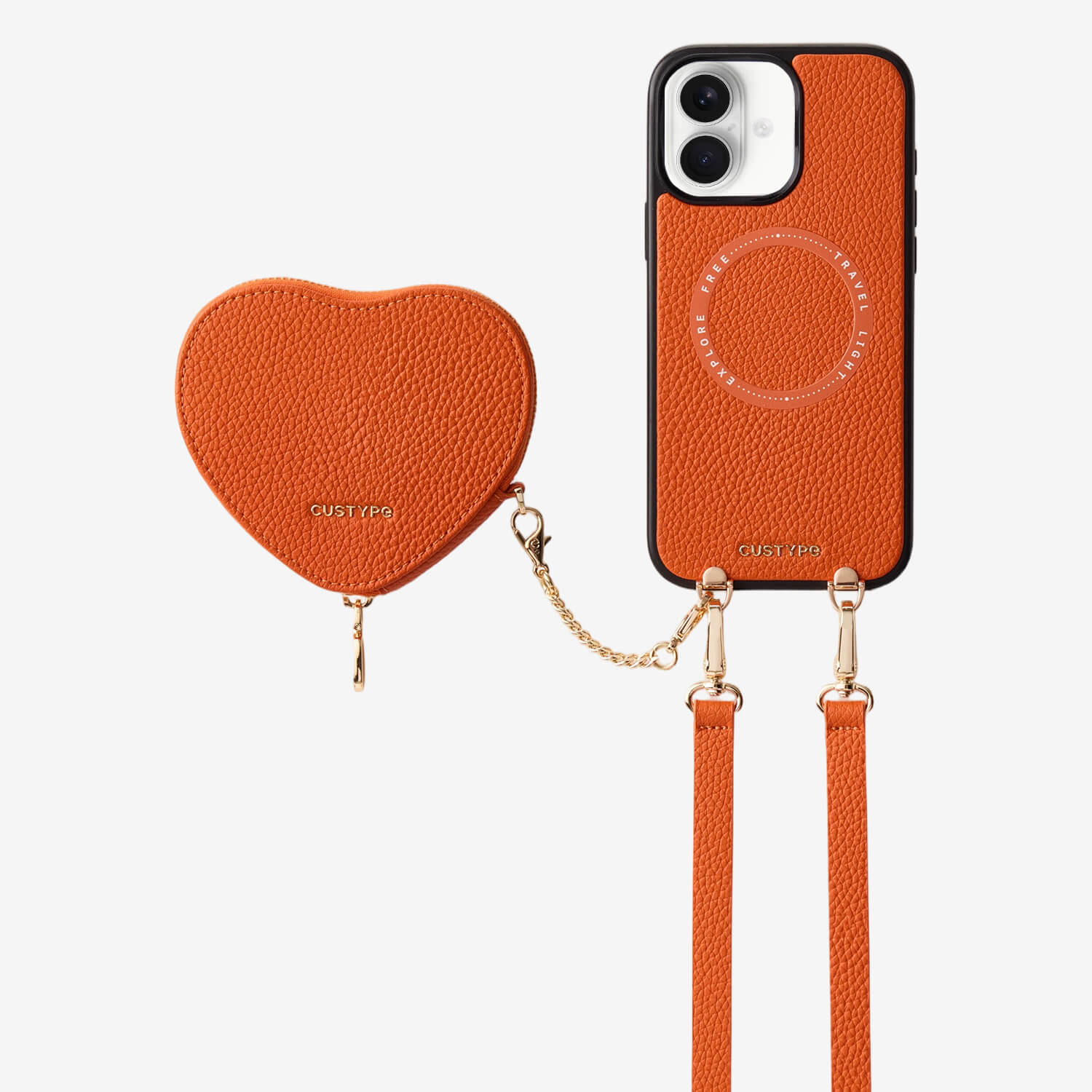 ハートデザインキット - 取り外し可能なワイヤレス充電クロスボディウォレット電話ケースポーチセット - iPhone 18