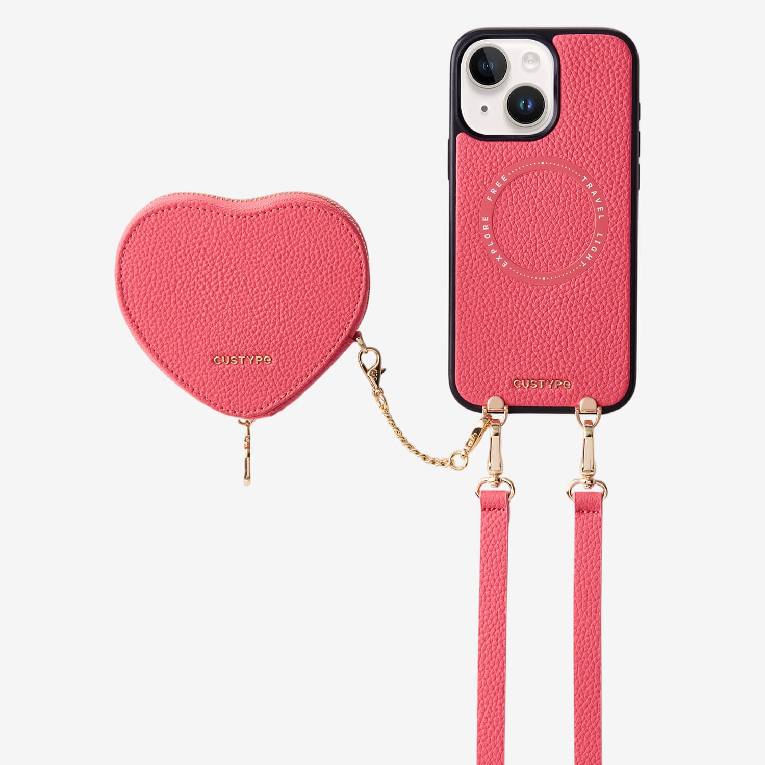 Heart Design Kit- Detachable Wireless Charging Crossbody Wallet Phone Case Pouch Set - iPhone 15
