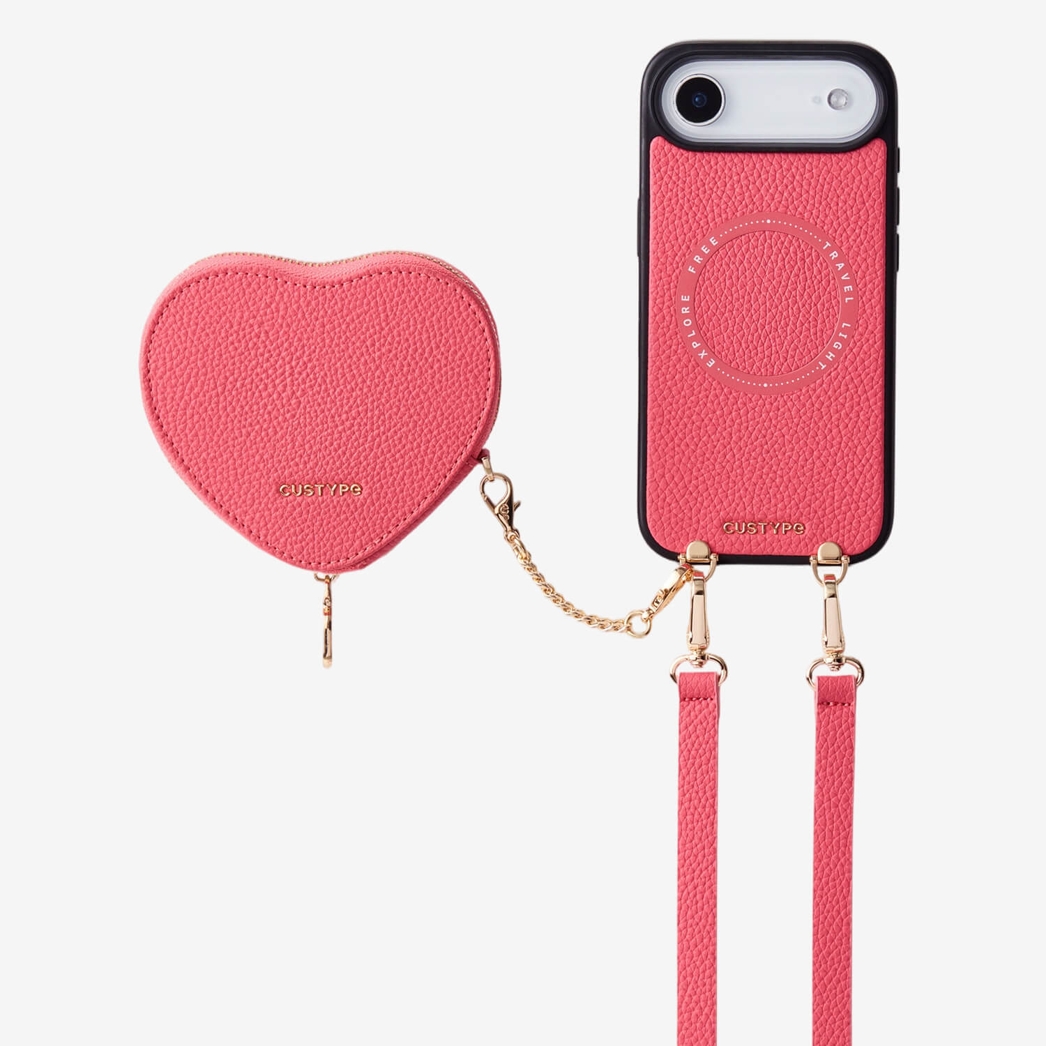 ハートデザインキット - 取り外し可能なワイヤレス充電クロスボディウォレット電話ケースポーチセット - iPhone 17 Air