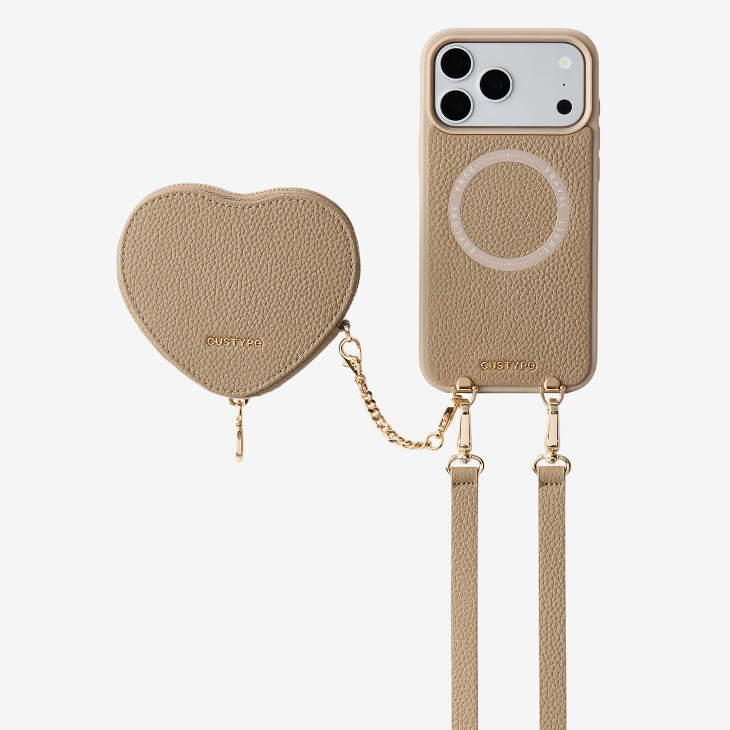 Heart Design Kit- Detachable Wireless Charging Crossbody Wallet Phone Case Pouch Set