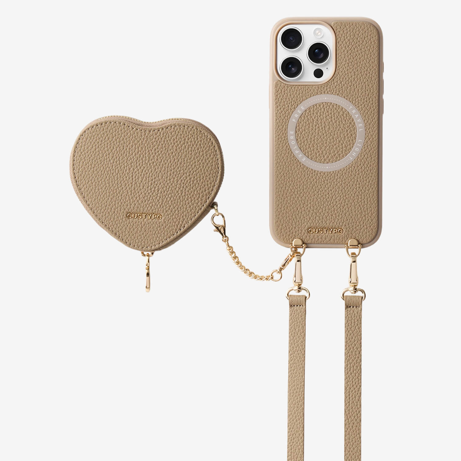 Heart Design Kit- Detachable Wireless Charging Crossbody Wallet Phone Case Pouch Set - iPhone 14 Pro Max