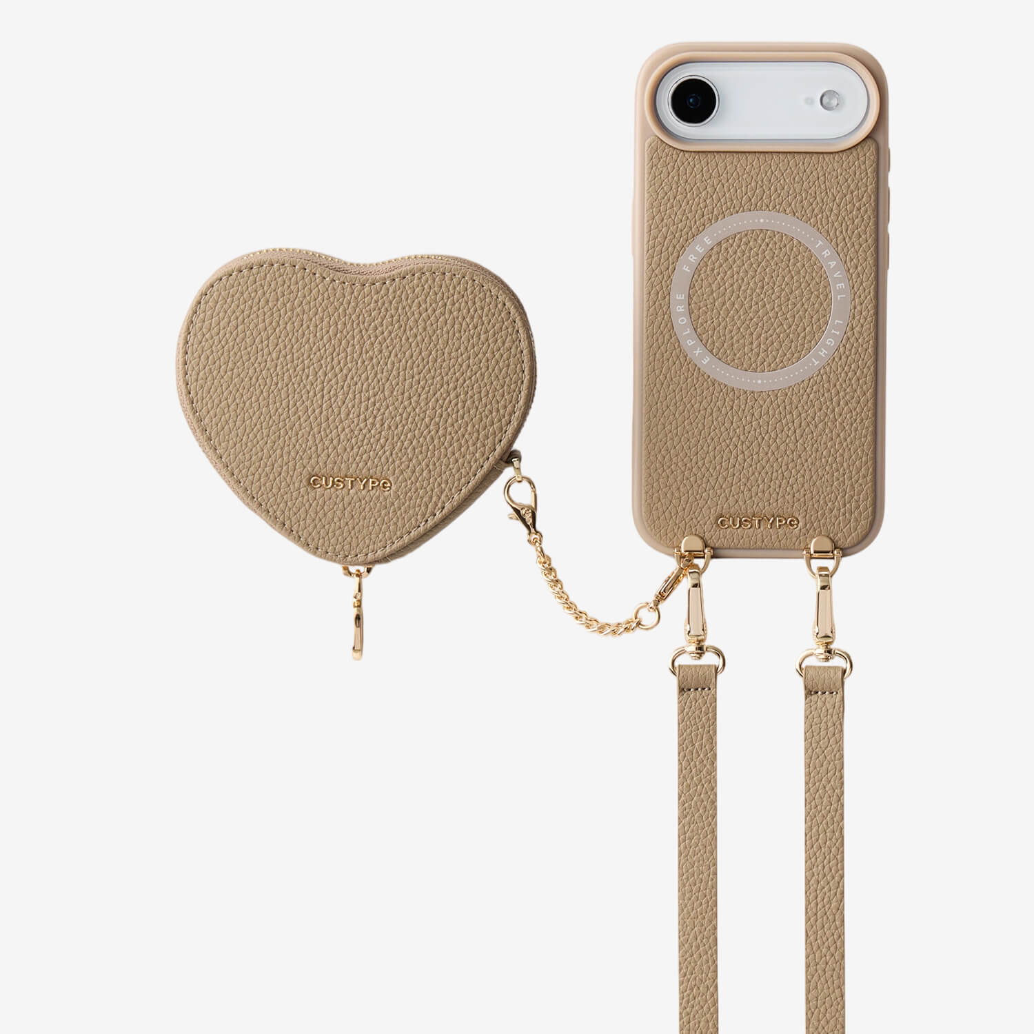 ハートデザインキット - 取り外し可能なワイヤレス充電クロスボディウォレット電話ケースポーチセット - iPhone 17 Air