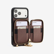 オリジナルデザインセット - 取り外し可能なワイヤレス充電対応クロスボディウォレット型スマホケース＆ラウンドポーチセット