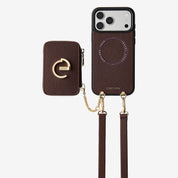 オリジナルデザインセット - 取り外し可能なワイヤレス充電対応クロスボディウォレット型スマホケース＆ラウンドポーチセット