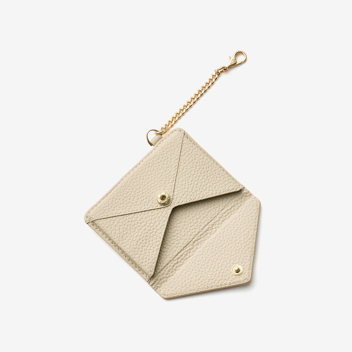 Beige envelope-style wallet with detachable chain for stylish everyday carrying