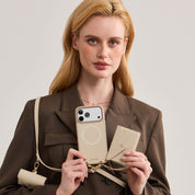 iPhone 18 Pro MagSafe wallet phone case with beige leather envelope design for convenient everyday carrying