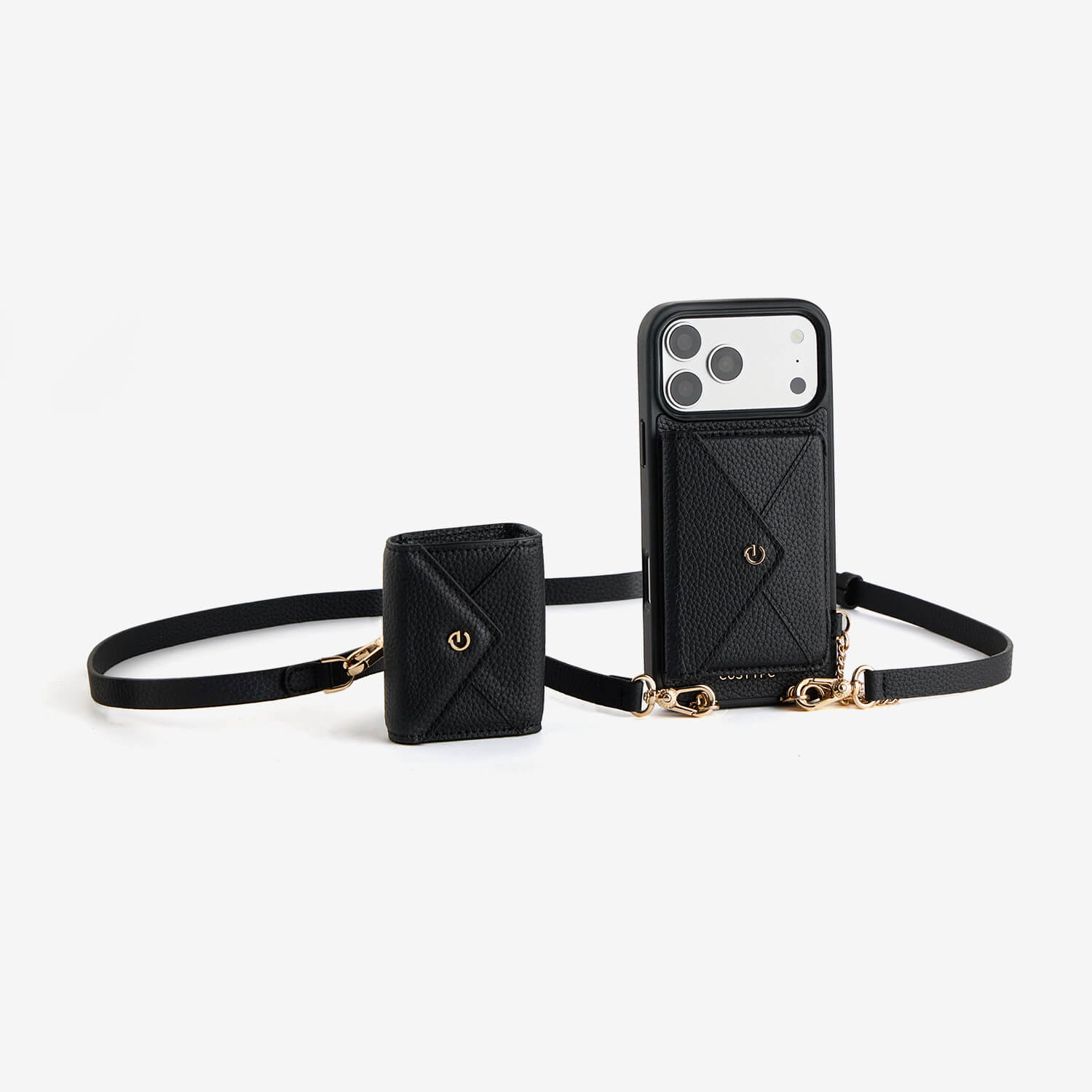 iPhone 18 Pro Max case with detachable envelope wallet and compact AirPods pouch for travel convenience